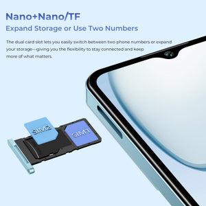 OUKITEL C5 smartphone with a dual Nano SIM and TF card slot, allowing you to easily switch between two phone numbers or expand storage for more flexibility and connectivity.