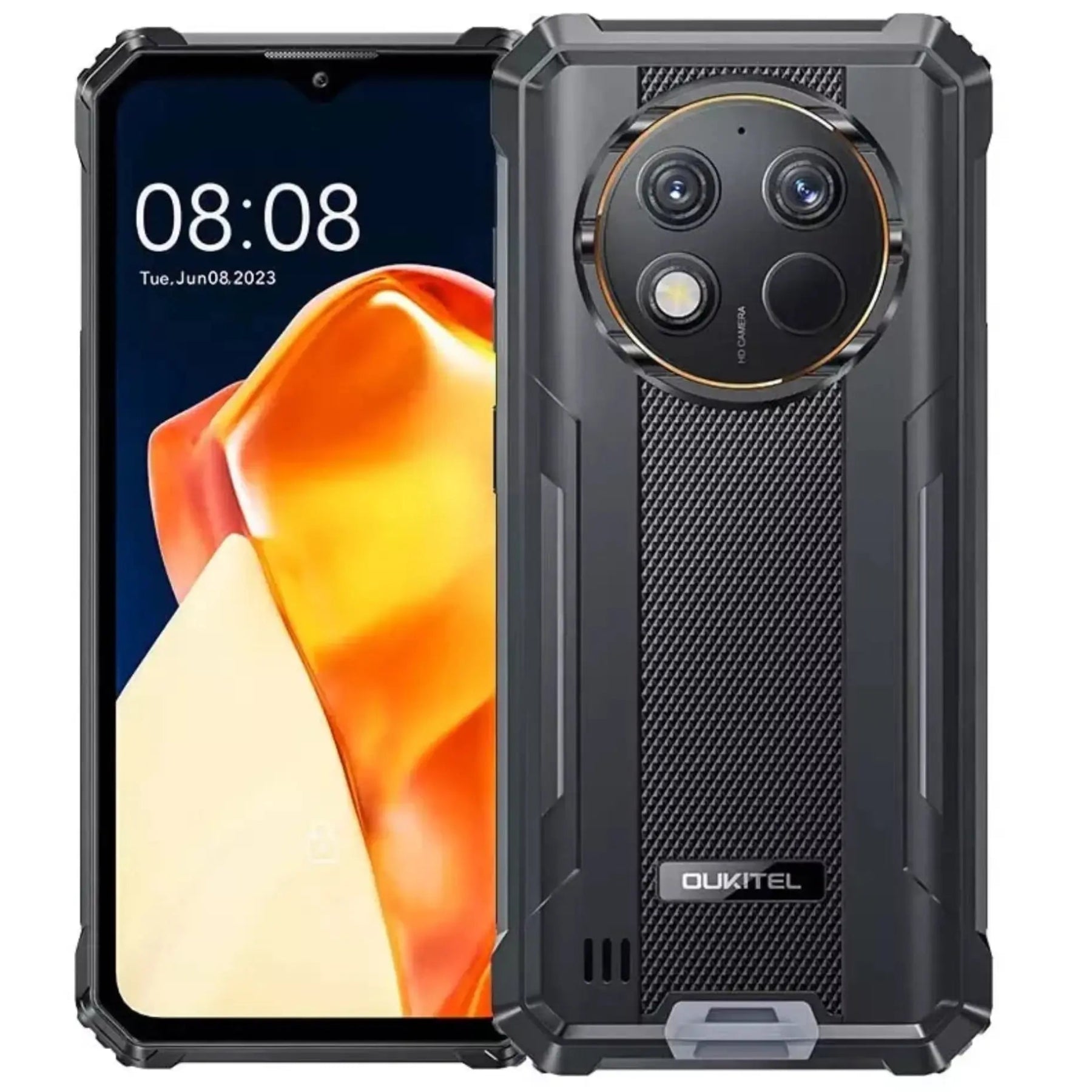 Oukitel WP28S 4G rugged phone in black with 6.52-inch display, 10600mAh big battery, 13MP camera, 16GB RAM, 128GB storage with NFC, Android 14