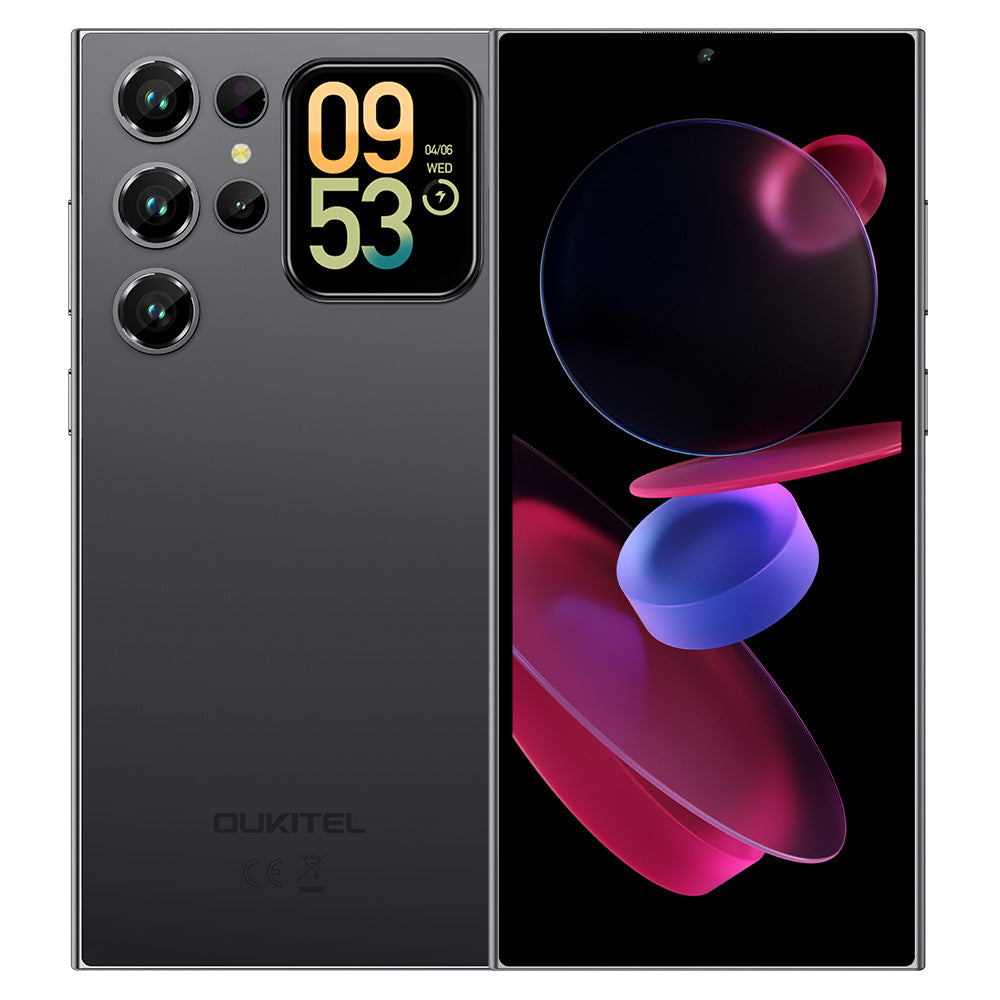 Oukitel C62 6.88-inch smartphone with 5150mAh battery, 4GB RAM 128GB storage, ultra-thin 9.5mm body in black color