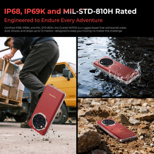 Oukitel WP210 5G rugged phone with IP68 waterproof and dustproof rating, ensuring reliable performance in extreme outdoor conditions
