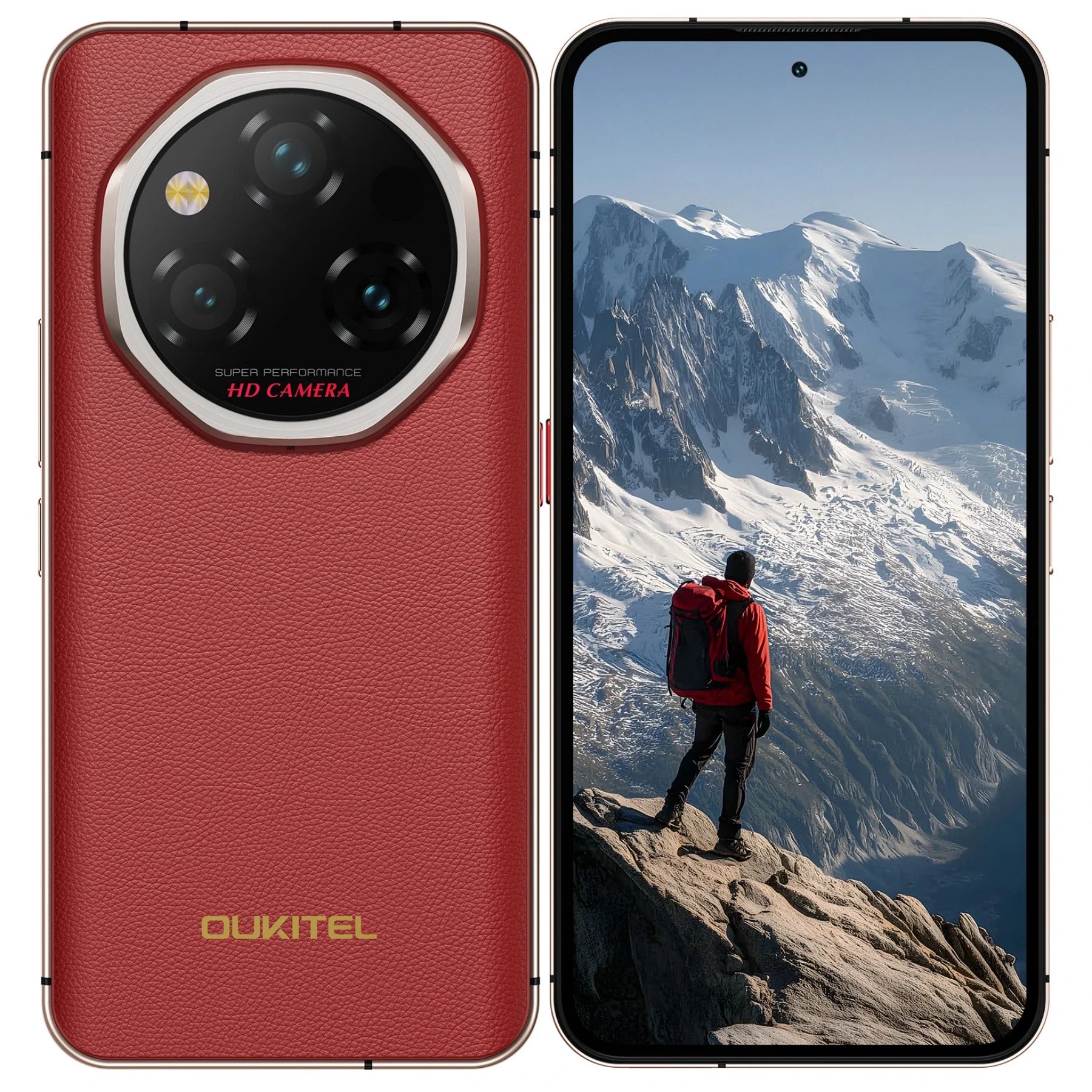 Oukitel WP210 5G rugged phone with 6.7-inch FHD+ display, 8800mAh big battery, 108MP camera, Android 15, 12GB RAM, 512GB storage, NFC in red color